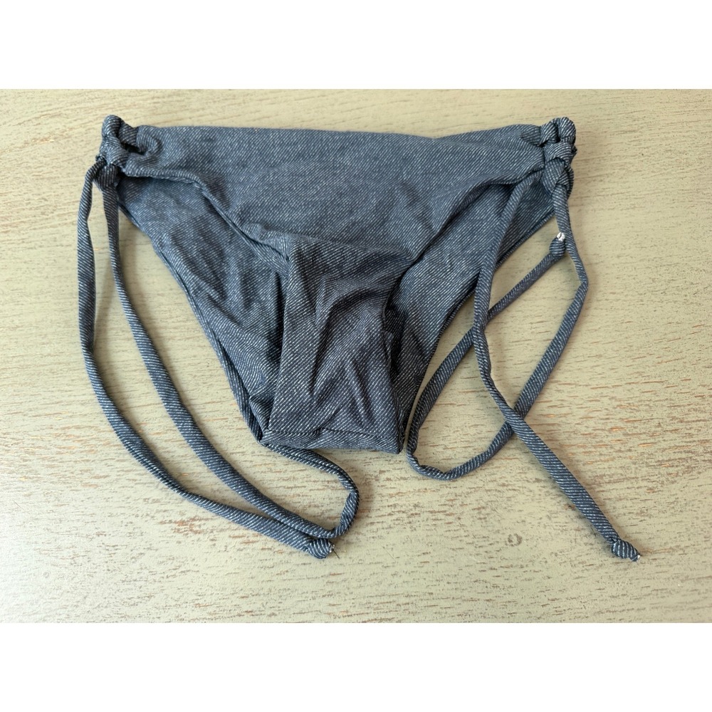 L Space Indigo Blue Denim Print Side Tie Bikini Bottom XS NWOT